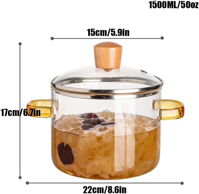 Miecux Glass Saucepan, 1.5L/54OZ Heat-resistant Glass Cooking Pot, Glass Stovetop Pot and Pan with Lid, Cookware Set Cooktop Safe for Pasta Noodle, Soup, Milk, Baby Food (1500ML/54OZ) - Image 2